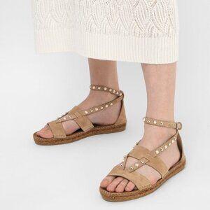 Jimmy Choo Denise Sand Dune Suede Studded Espadrille Sandals